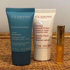 Clarins Hydra-Essentiel Beauty Flash Blam & Lip Oil Travel Set New $45.00 Value
